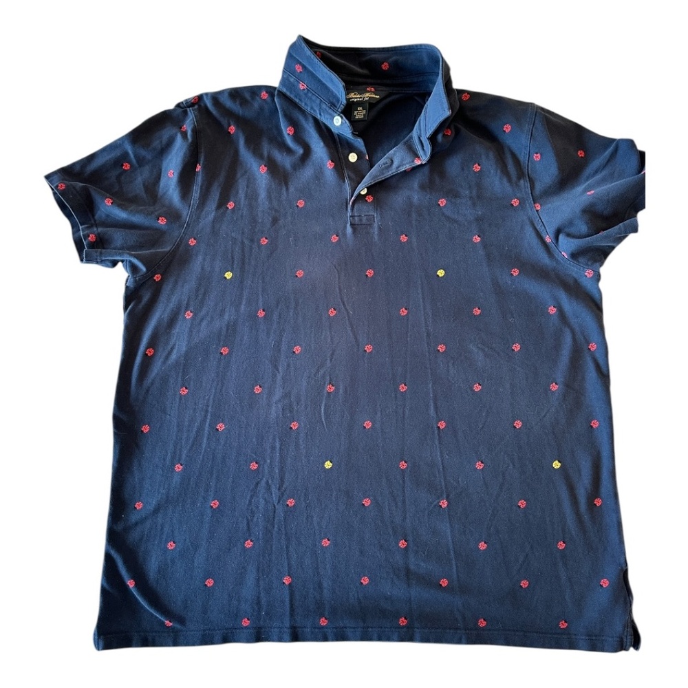 Brooks Brothers Cotton Pique Polo – XXL (Navy with Red and Yellow Ladybug Print)